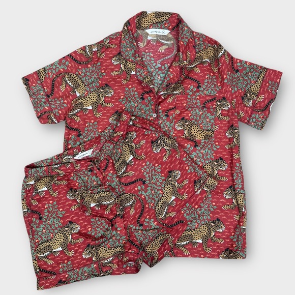PrintFresh Cotton Pajama Short Set in Scarlet Bagheera Leopard Size Medium - Picture 3 of 13
